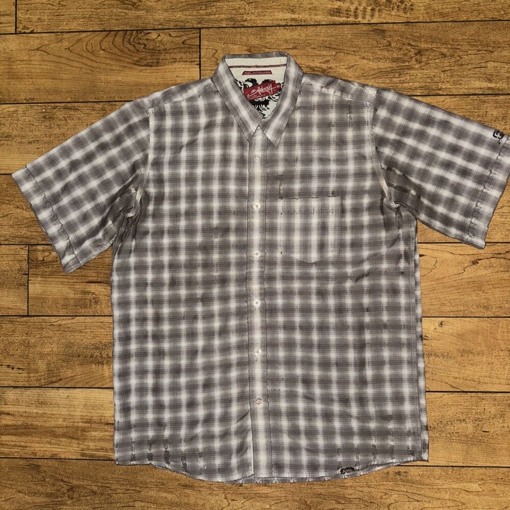 Vintage Distressed Billabong Short Sleeve Button Up Plaid Tan Beige XL 21x27 Y2K